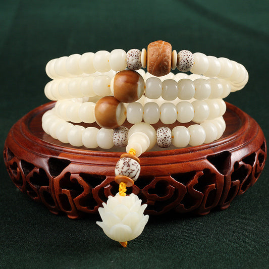 Hainan White Jade Bodhi 108 Buddhist Beads Bracelet