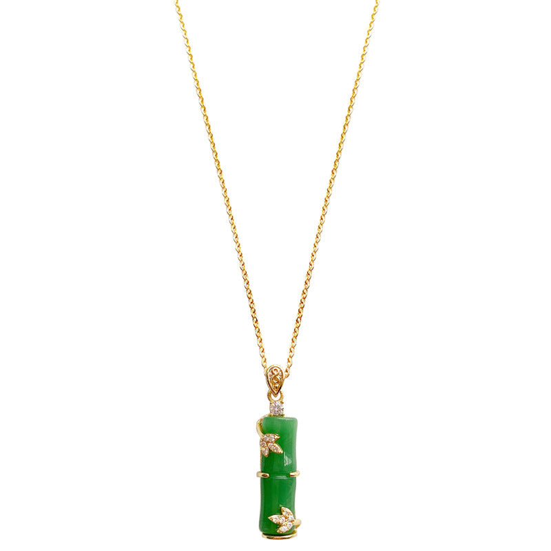 Fashion Jade Inlaid Bamboo Knot Necklace