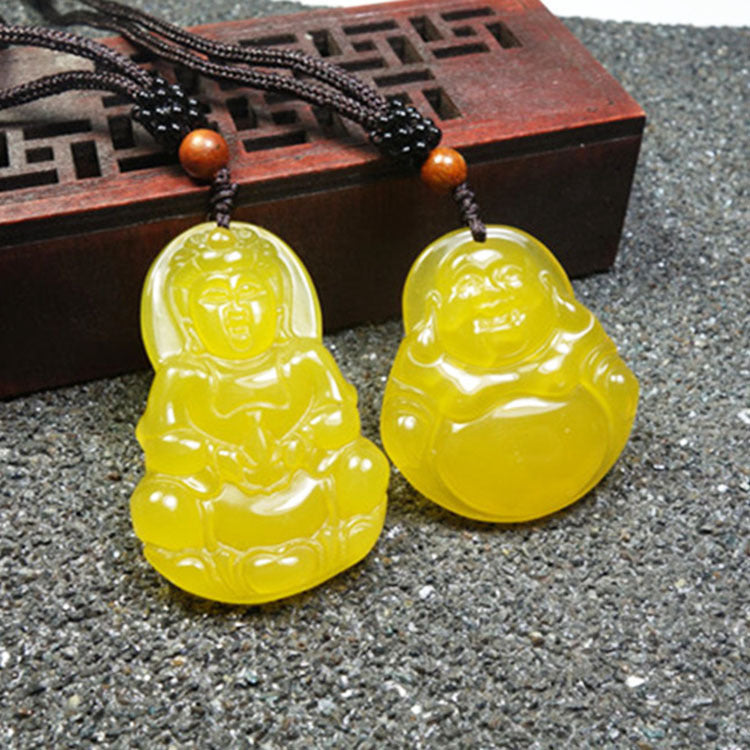 Yellow Agate Buddha Jade Pendant Guanyin