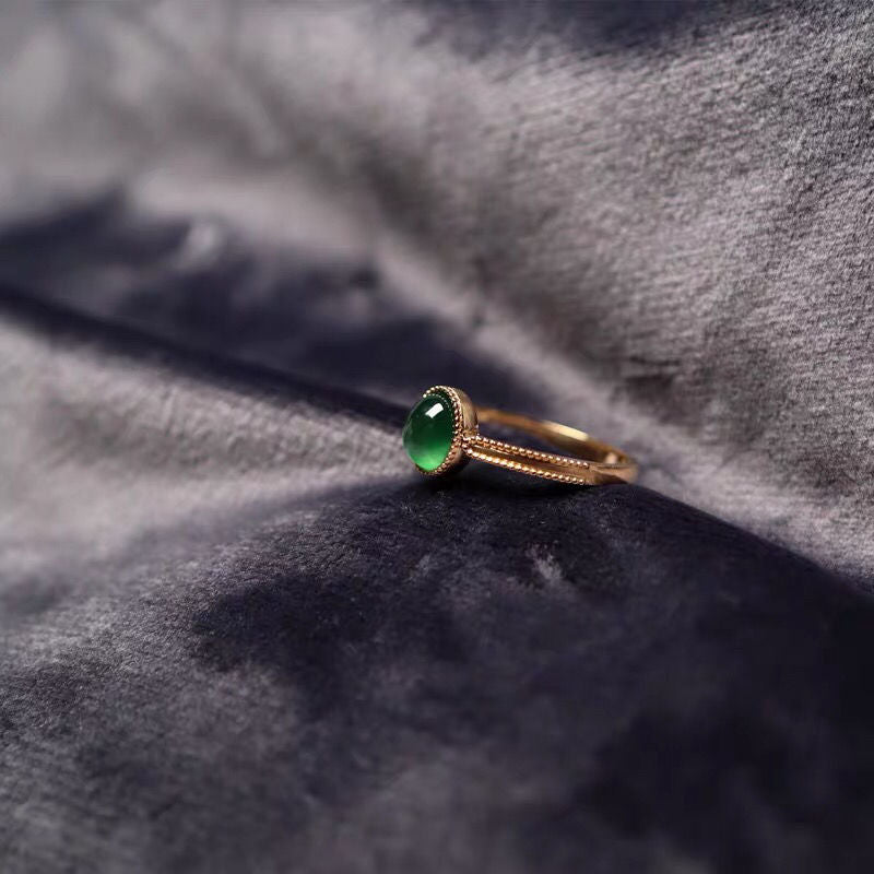 Women's Jade Inlaid Jade Colored Gold Ring