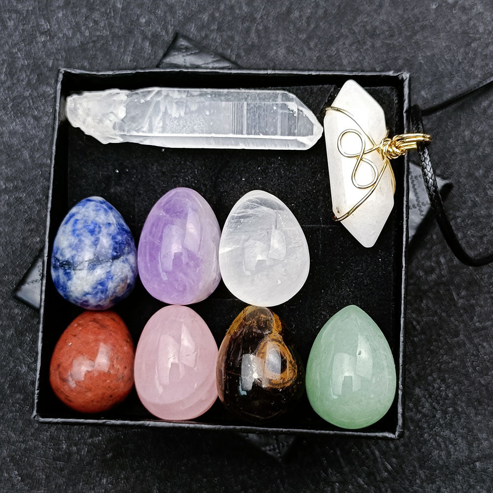 Crystal Jade Chakra Egg Hanging Set