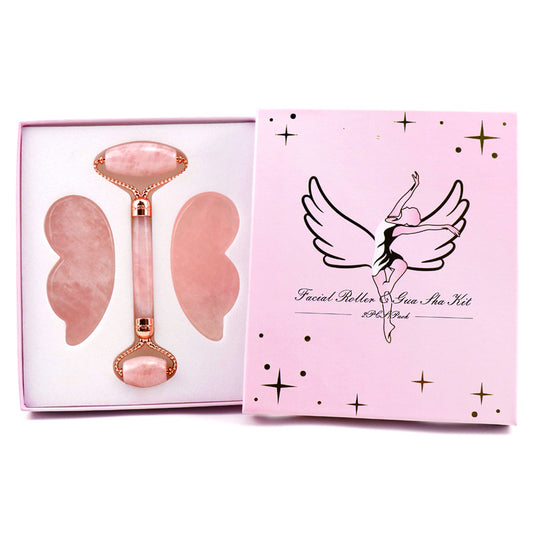 Pink Crystal Roller Butterfly Jade Facial Beauty Massager