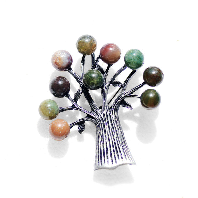 Fashionable Natural Stone Tree Retro Alloy Brooch