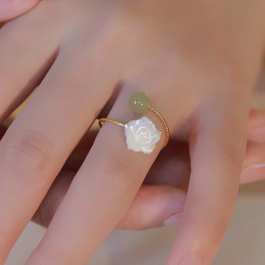 S925 Silver Rose Hotan Jade Ring Girl