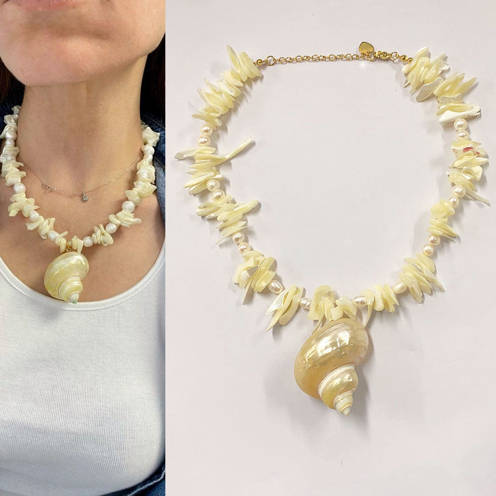 Natural Baroque Freshwater Short Pearl Necklace Conch Necklace