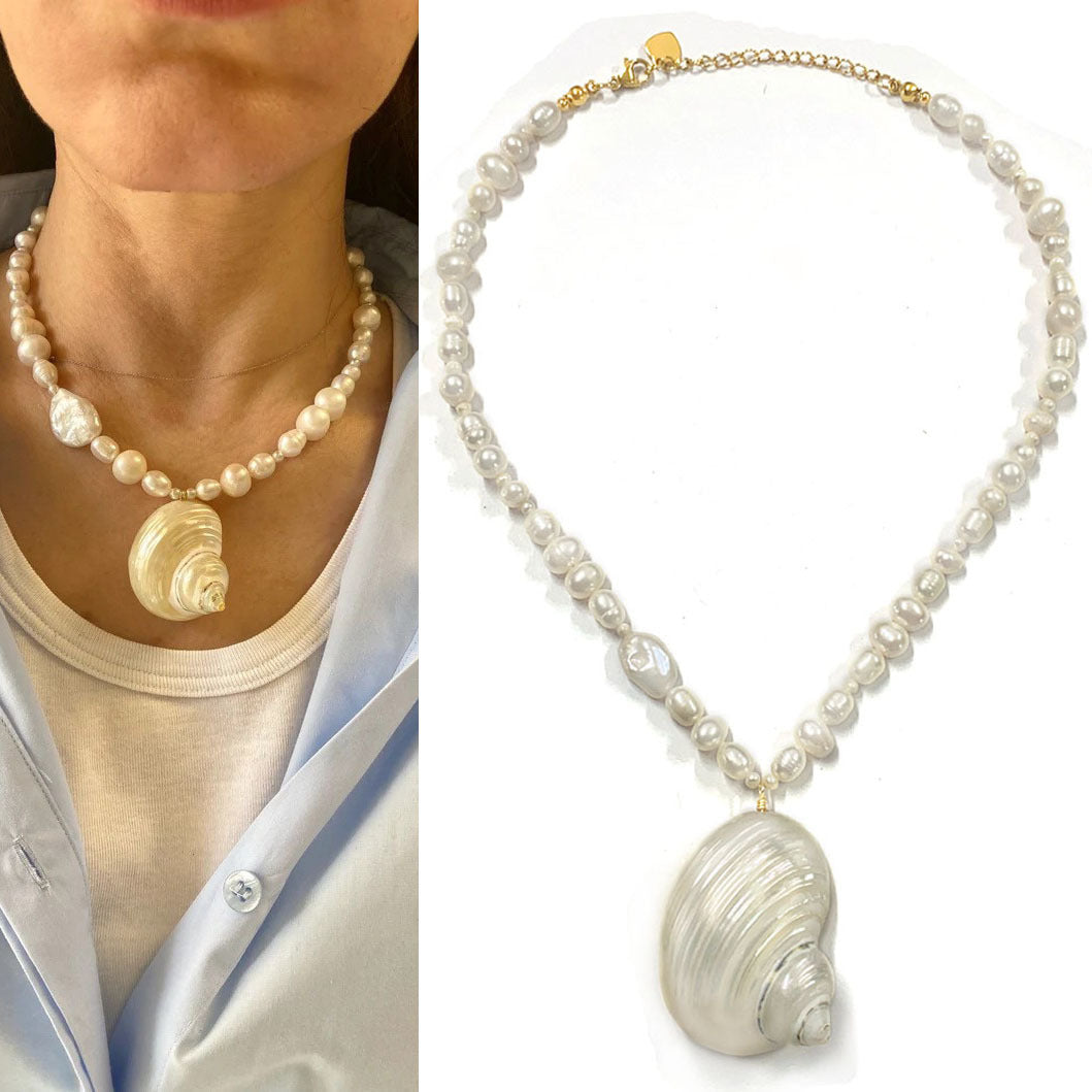 Natural Baroque Freshwater Short Pearl Necklace Conch Necklace
