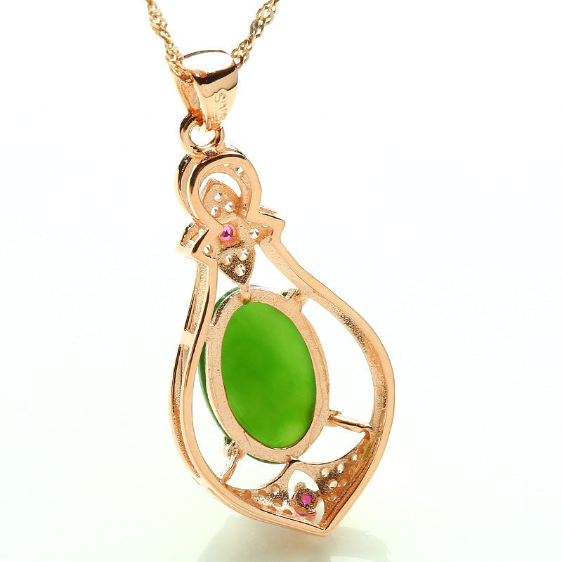 Silver plated rose gold inlaid with natural jade Jasper Pendant