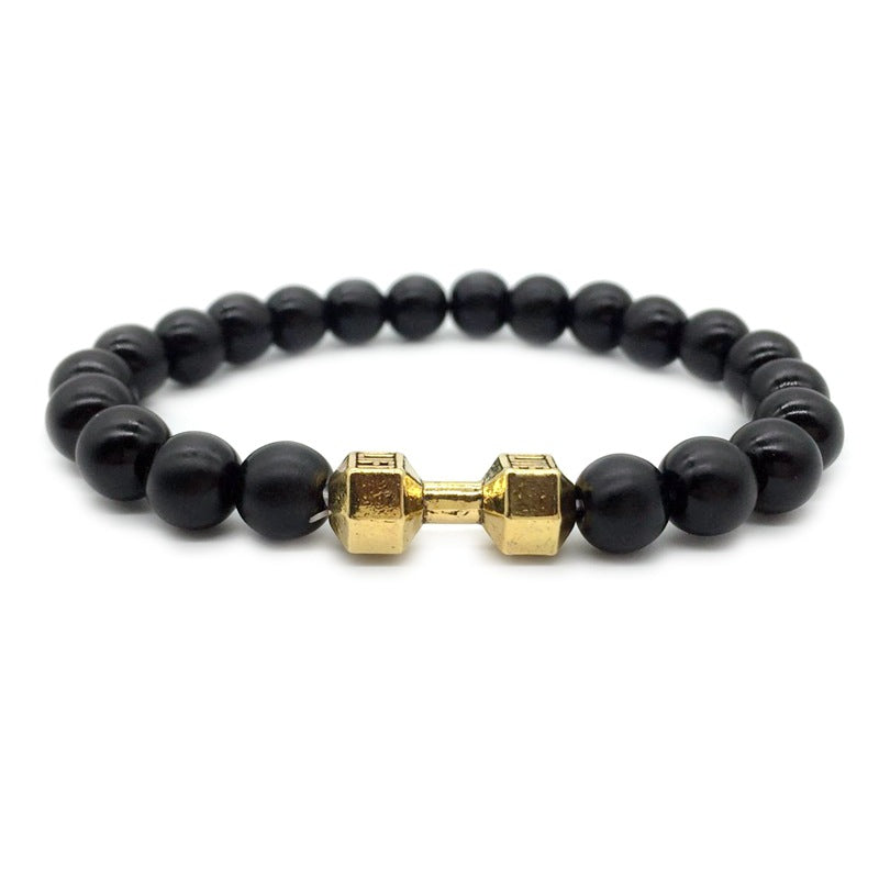 Men's Jewelry Alloy Metal Barbell & Lava Rock Stone Beads