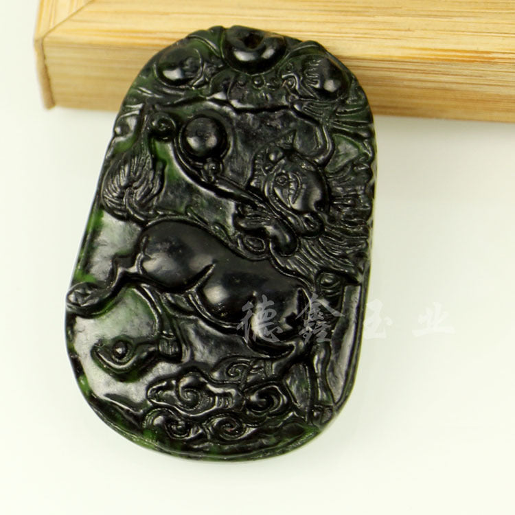 Stone Snake Pattern Stone Jade Black Tag Pendant