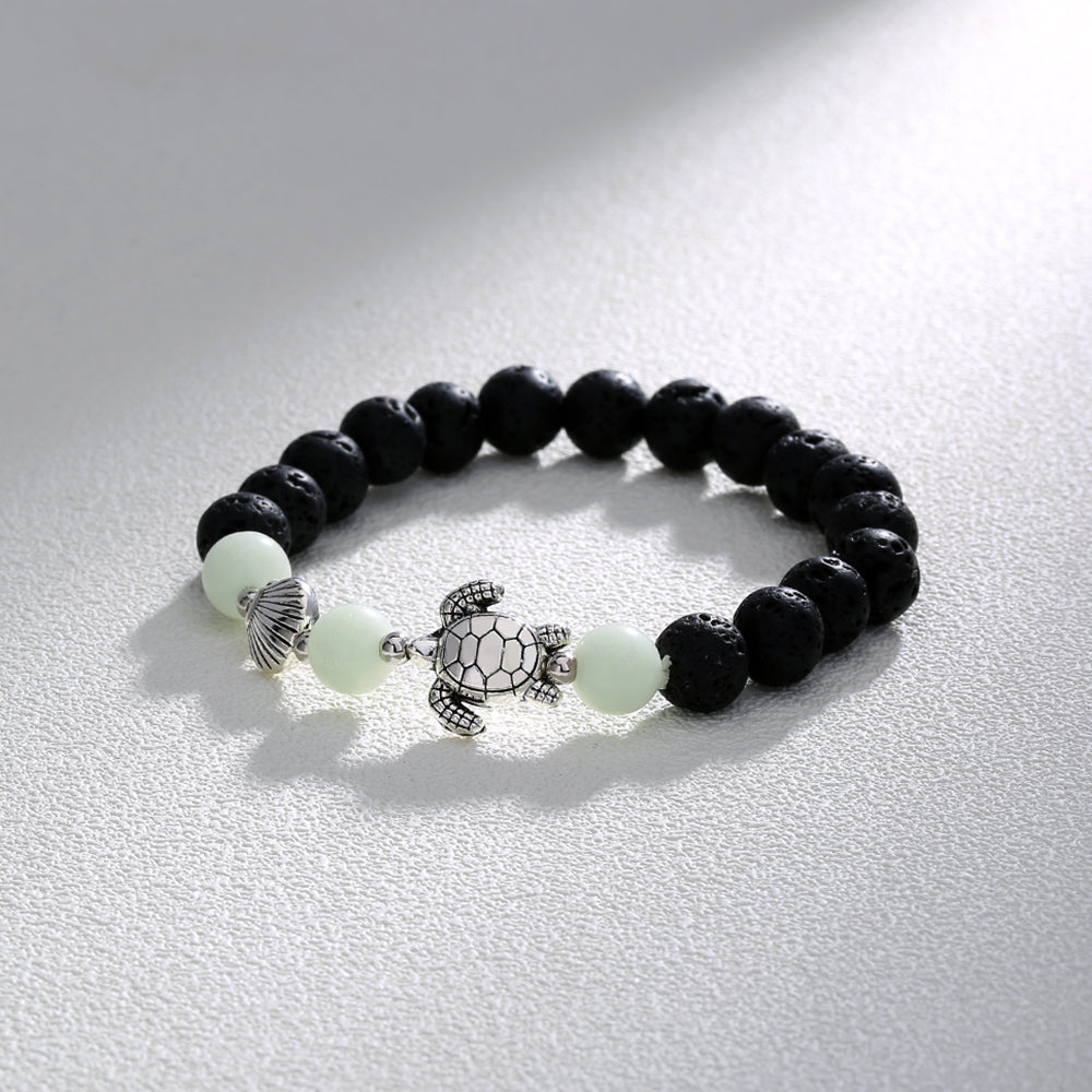 Black Volcanic Stone Blue Luminous Beads Turtle Bracelet