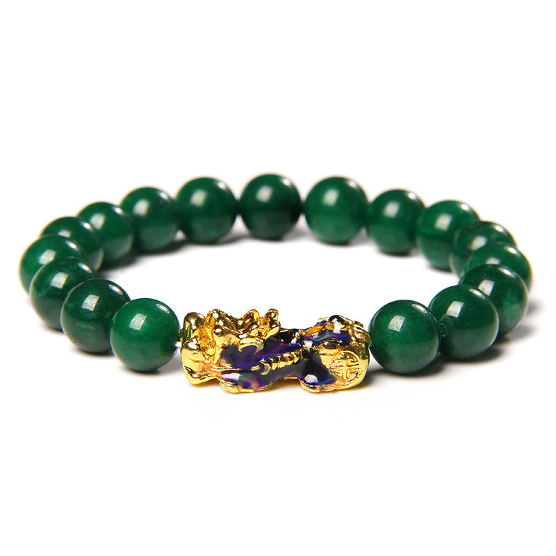 Fashion Pixiu Dry Green Sand Gold Jade Bracelet