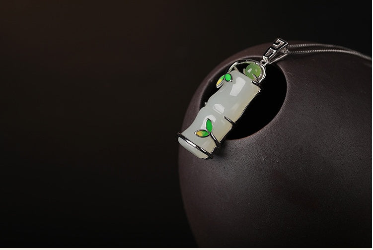 Sterling Silver Natural Hetian Jade Pendant