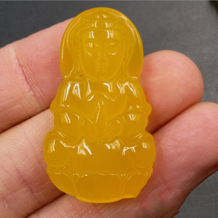 Yellow Agate Buddha Jade Pendant Guanyin