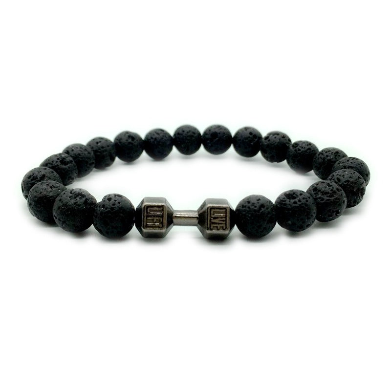 Men's Jewelry Alloy Metal Barbell & Lava Rock Stone Beads