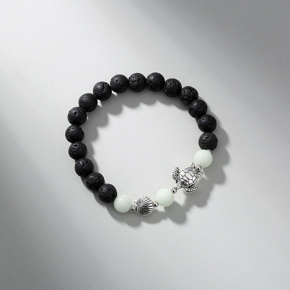 Black Volcanic Stone Blue Luminous Beads Turtle Bracelet