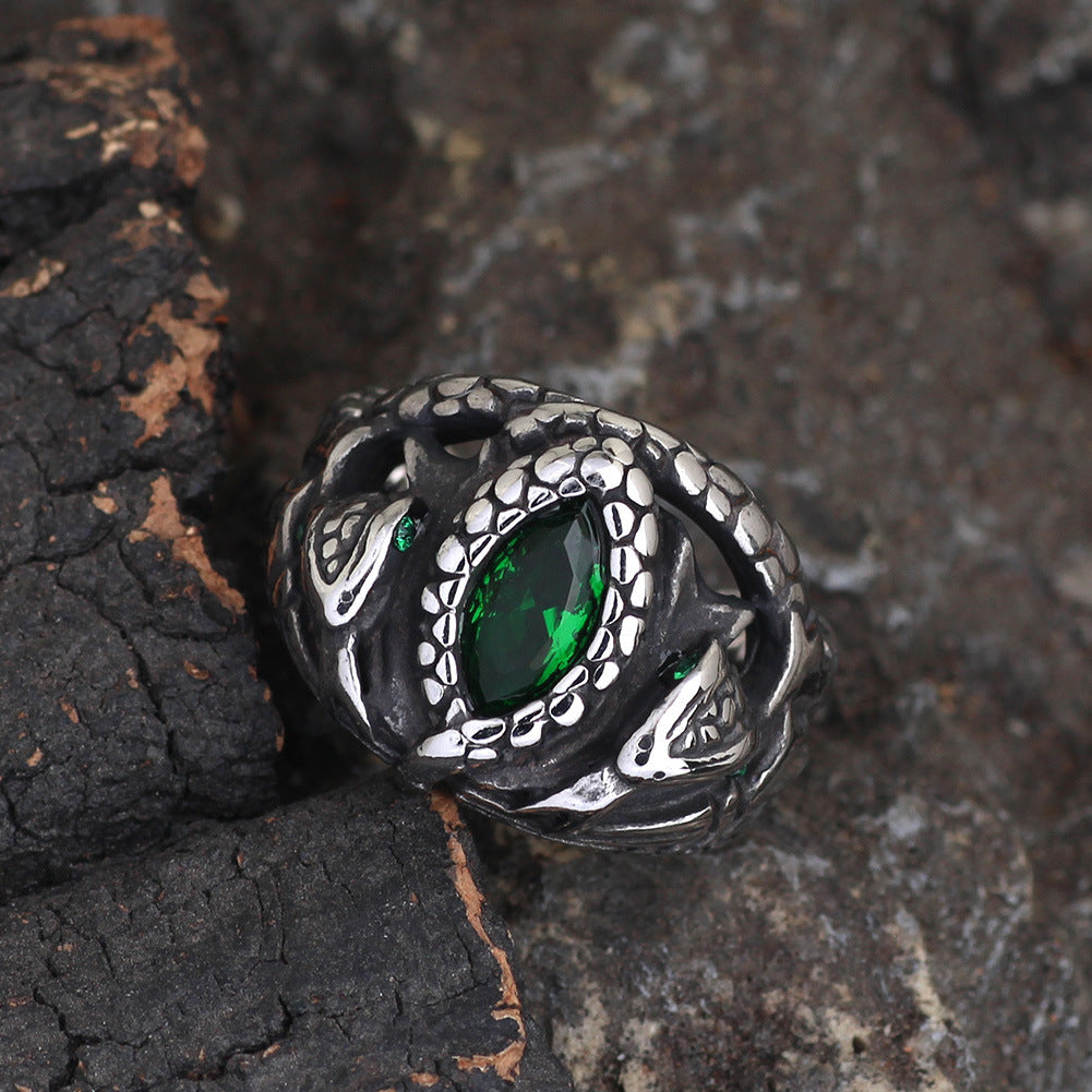 New Stainless Steel Jade Ring Punk