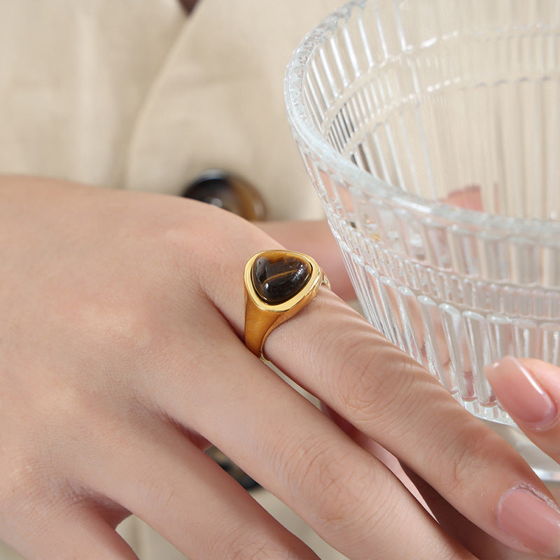 Natural Stone Retro Affordable Luxury Elegant Titanium Steel Ring