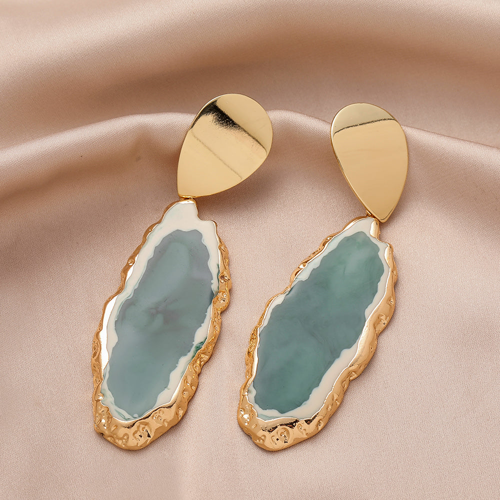 Irregular Shaped Artificial Jade Stone Earrings