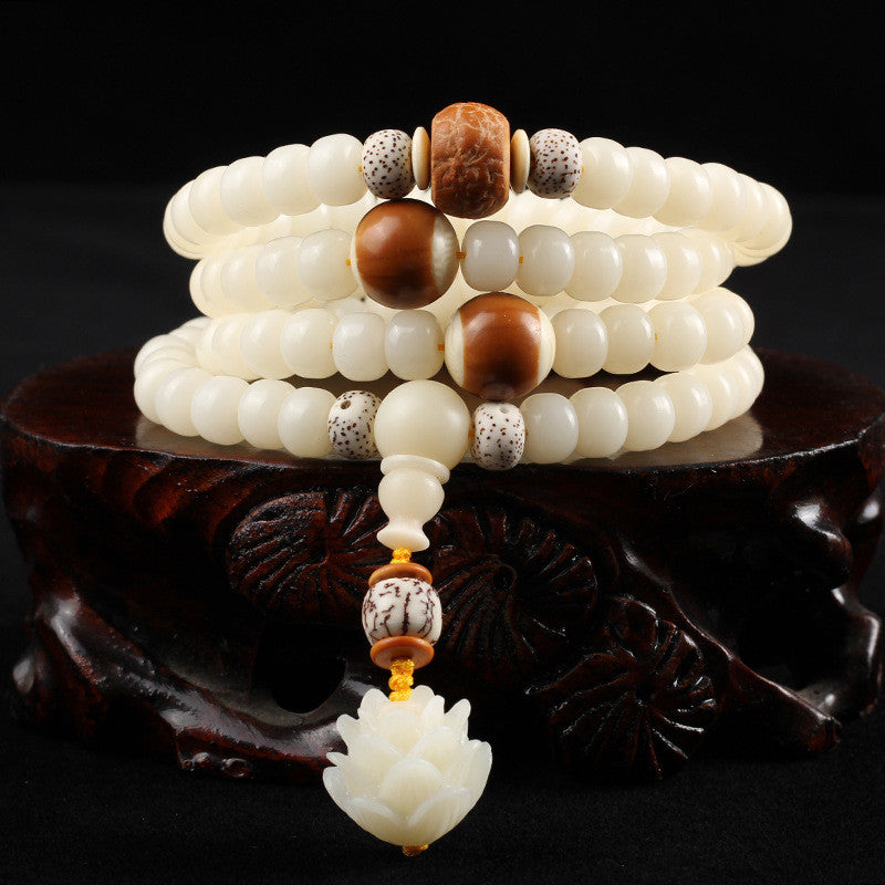 Hainan White Jade Bodhi 108 Buddhist Beads Bracelet