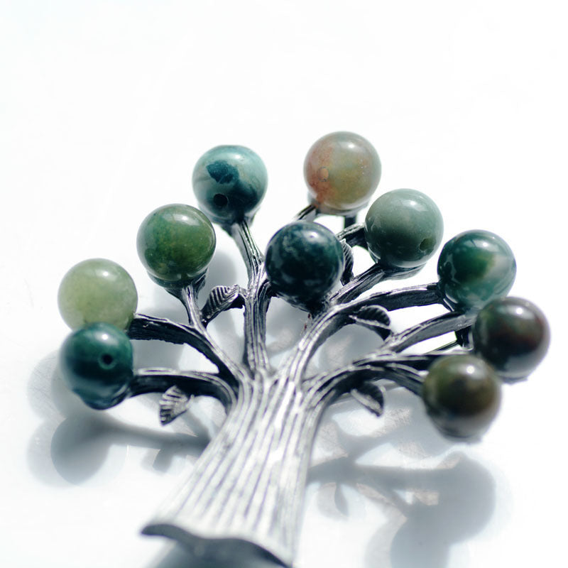 Fashionable Natural Stone Tree Retro Alloy Brooch