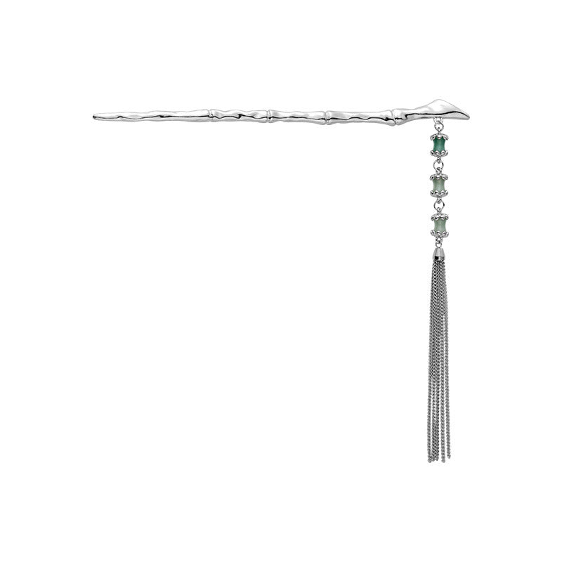 Waving Ancient Bamboo Knot Jade Fringed Hairpin