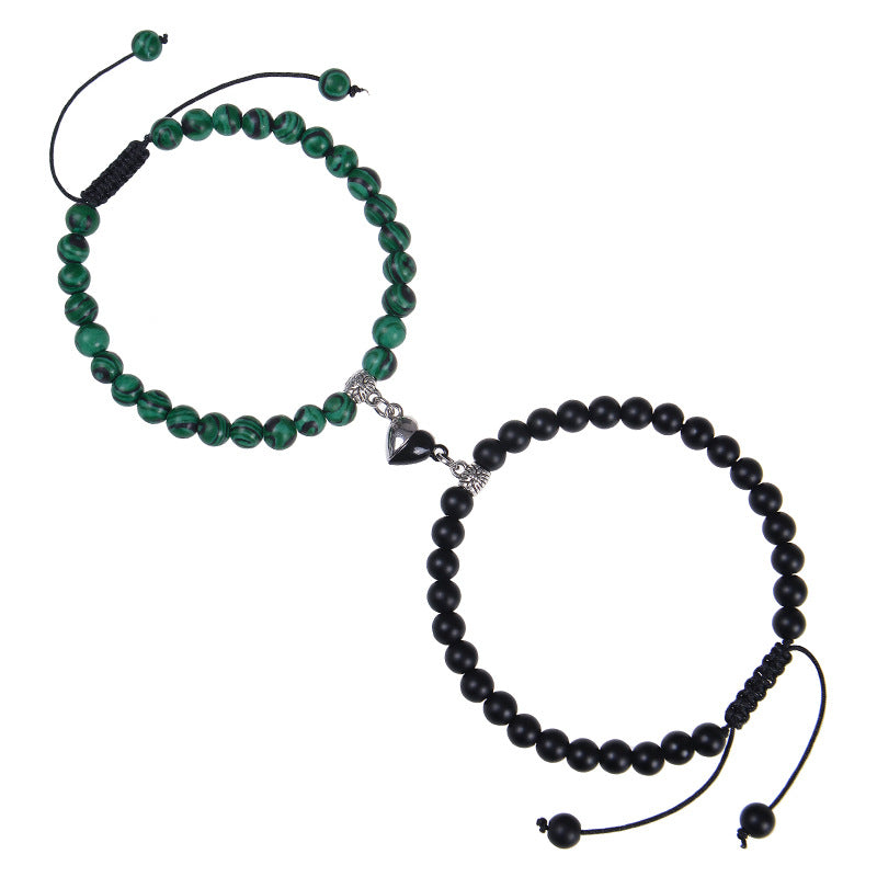 Heart-shaped Magnet Suction Black Frosted Stone Couple Bracelet
