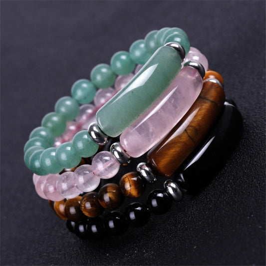 Natural pink crystal Bridge bracelet Tiger Eye Stone