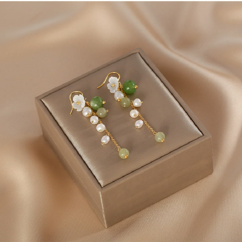 Natural Freshwater Pearl Earrings Women's Hetian Jade