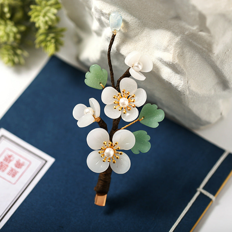 New Hairpin Side Hair Decoration Jade Flowers