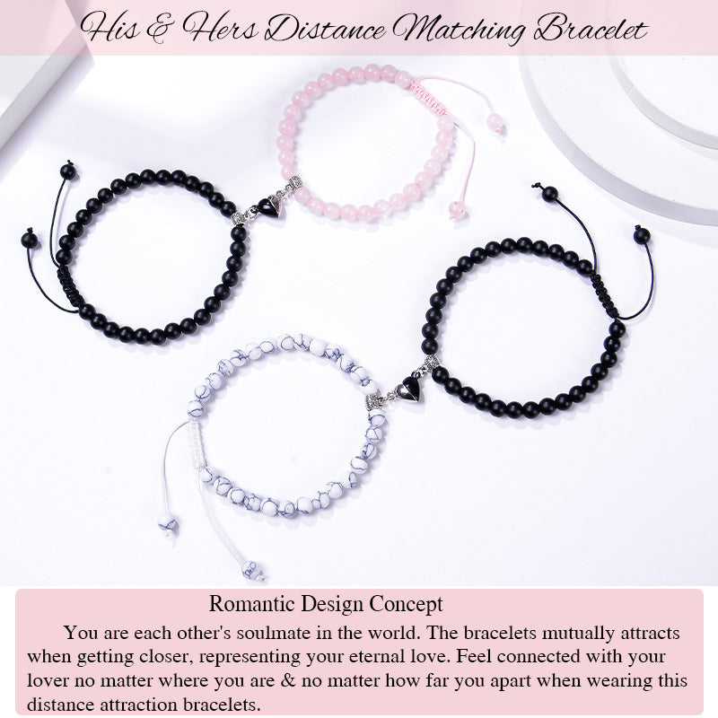 Heart-shaped Magnet Suction Black Frosted Stone Couple Bracelet