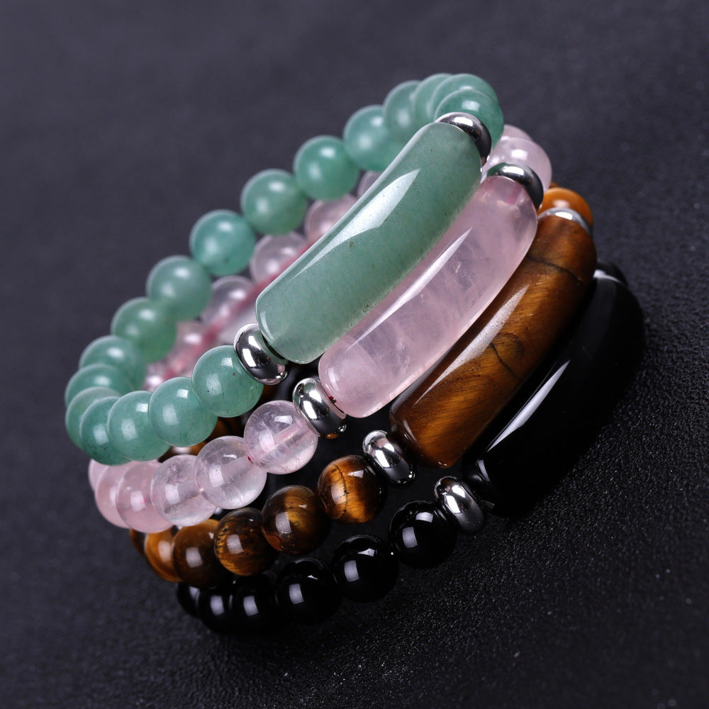 Natural pink crystal Bridge bracelet Tiger Eye Stone