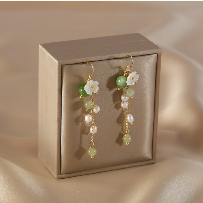 Natural Freshwater Pearl Earrings Women's Hetian Jade