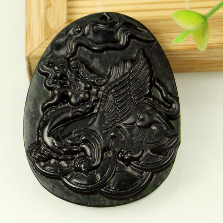 Stone Snake Pattern Stone Jade Black Tag Pendant