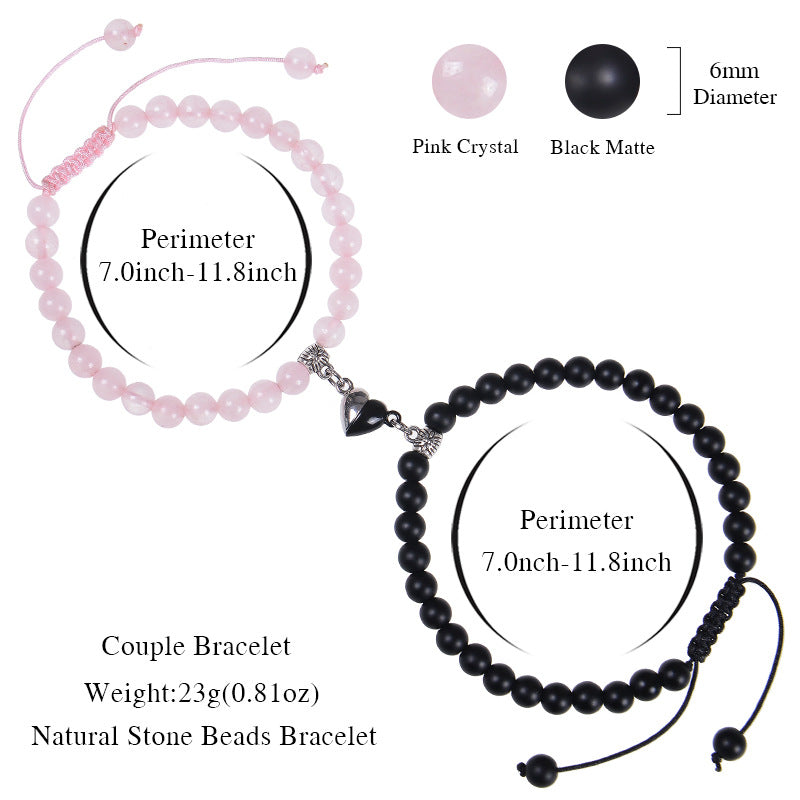 Heart-shaped Magnet Suction Black Frosted Stone Couple Bracelet