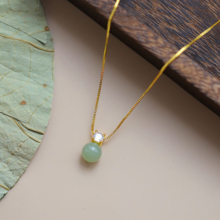 Single Hetian Jade Diamond Necklace