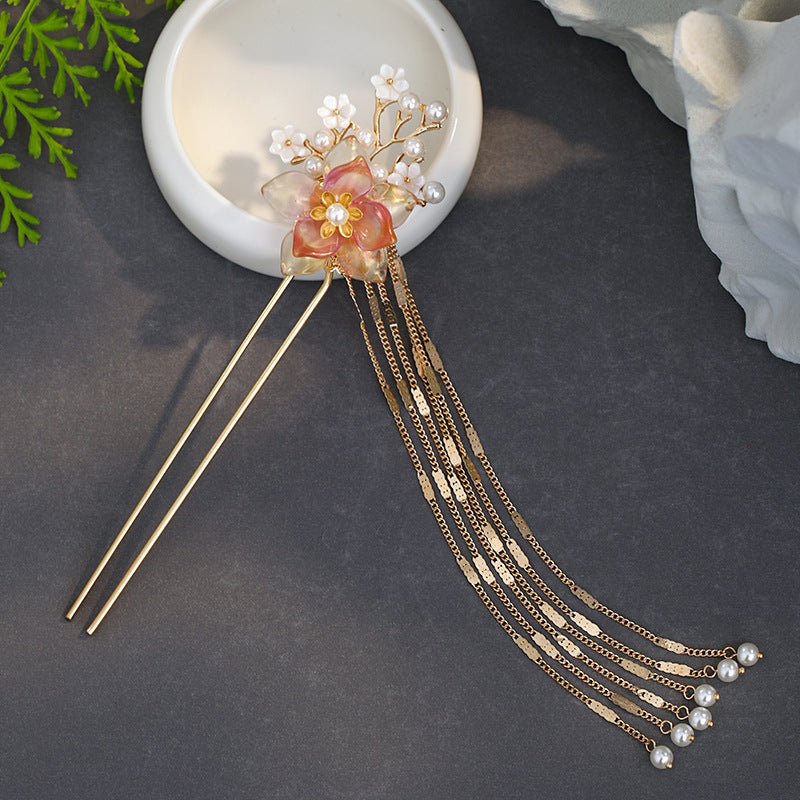 Imitation jade flower tassel hairpin