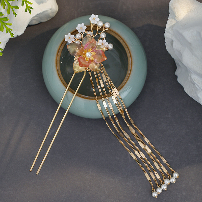 Imitation jade flower tassel hairpin