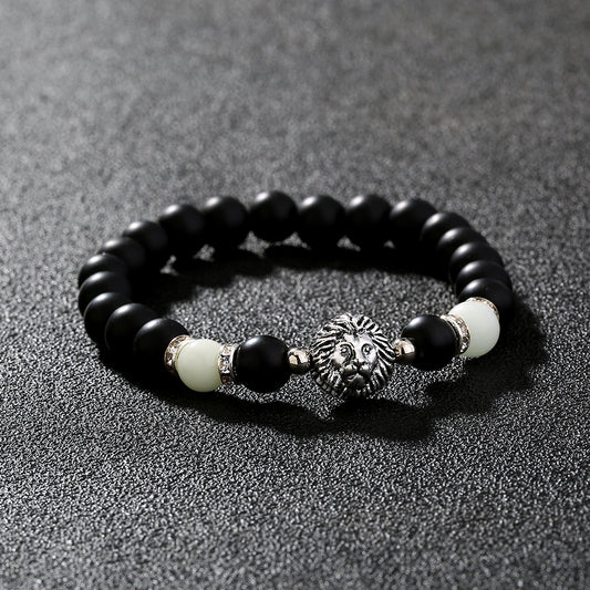Luminous Running Beads Lion Head Matte Black Glass Beads Bracelet