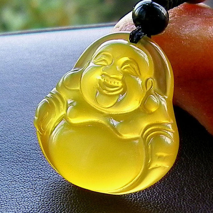 Yellow Agate Buddha Jade Pendant Guanyin