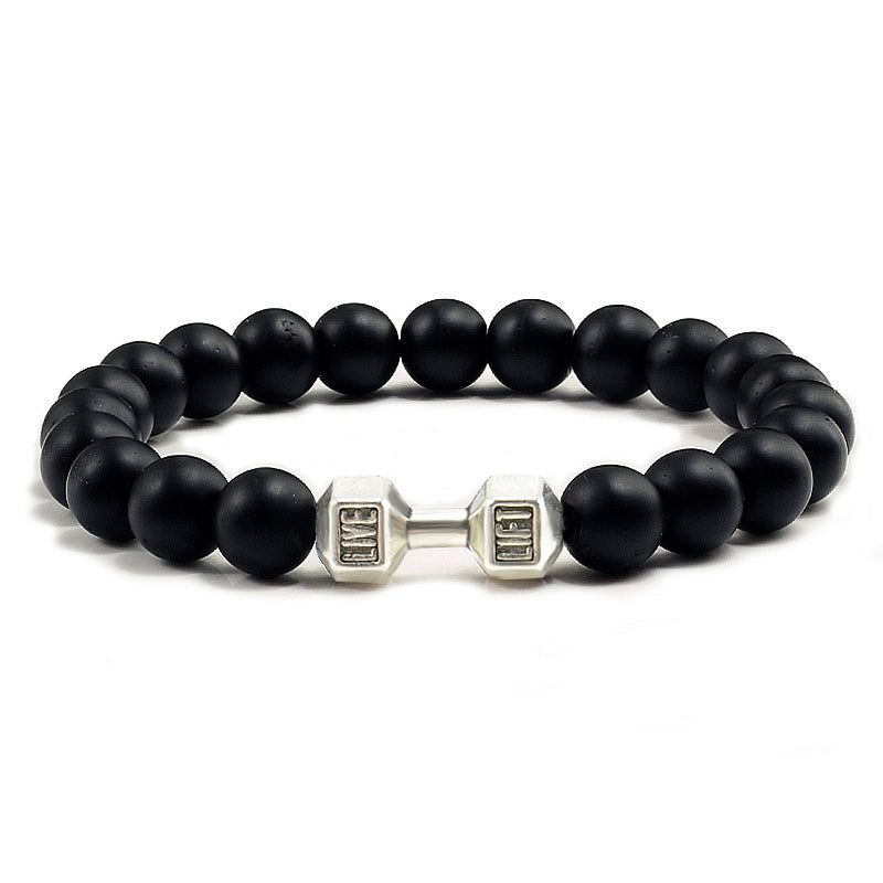 Men's Jewelry Alloy Metal Barbell & Lava Rock Stone Beads