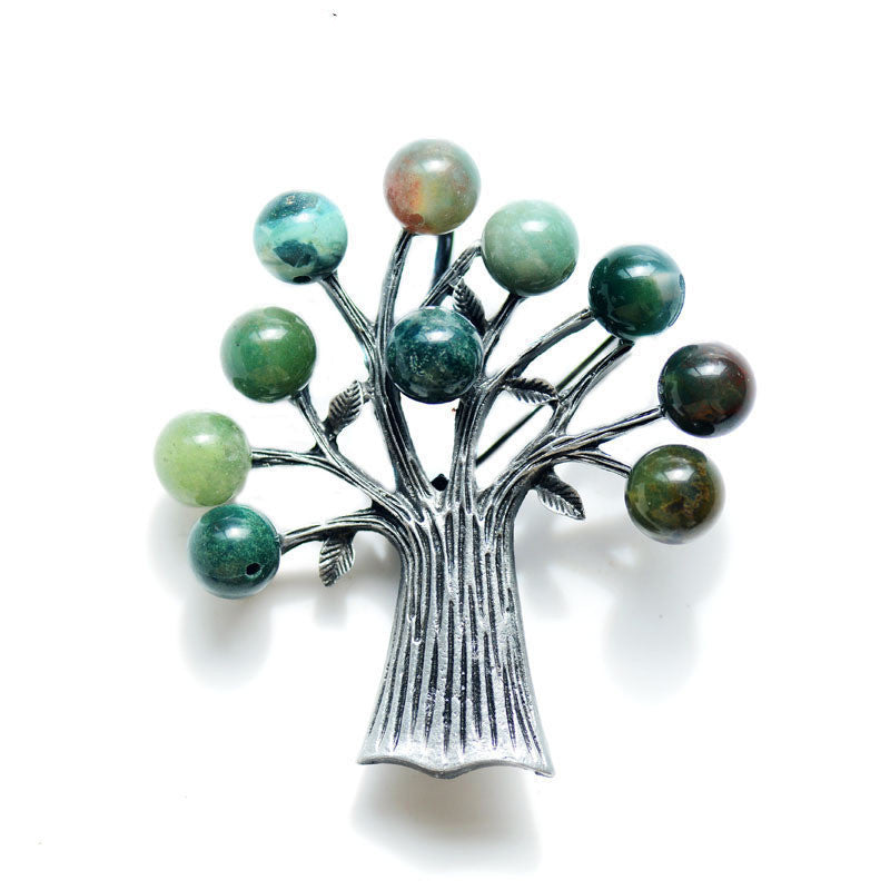 Fashionable Natural Stone Tree Retro Alloy Brooch