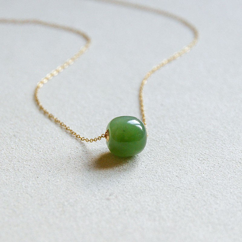 Hetian Jade Green Jade 14K Gilded Pendant As Right As Rain Everything Goes Well Clavicle Chain