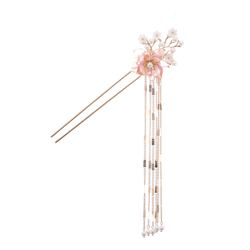 Imitation jade flower tassel hairpin