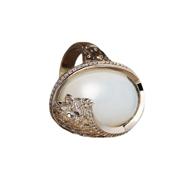 Retro Exaggerated Tian Jade Egg Surface Ring Female Carving