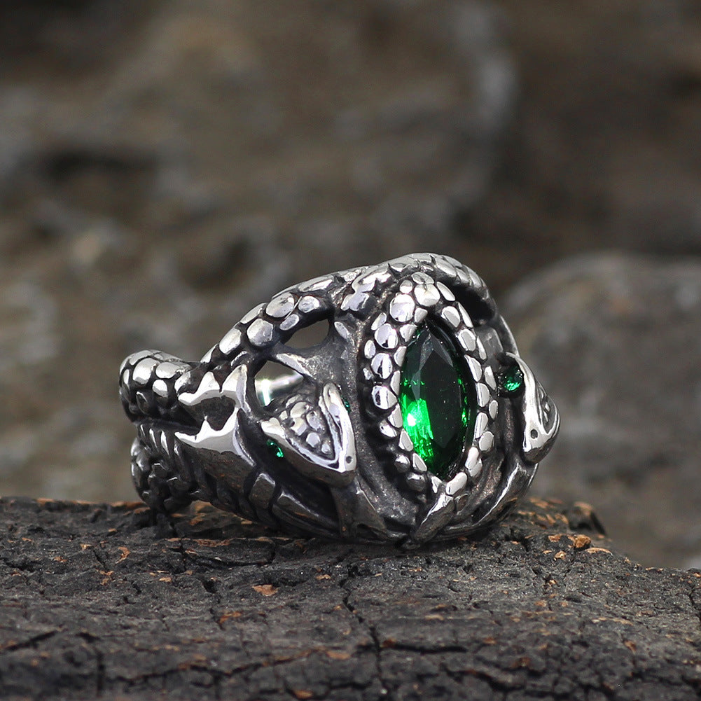 New Stainless Steel Jade Ring Punk