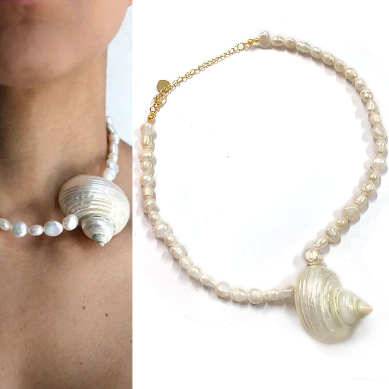 Natural Baroque Freshwater Short Pearl Necklace Conch Necklace