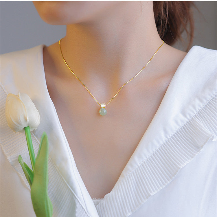 Single Hetian Jade Diamond Necklace
