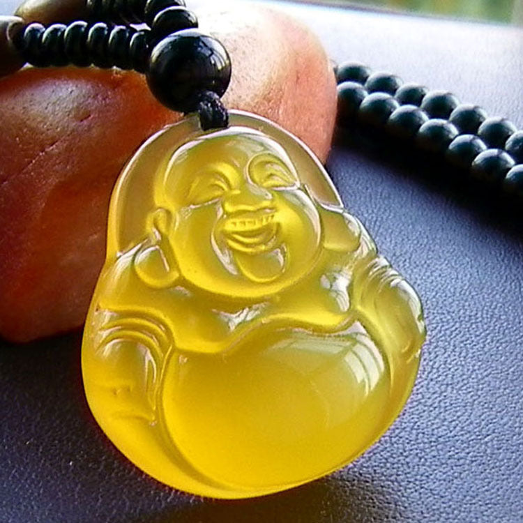 Yellow Agate Buddha Jade Pendant Guanyin