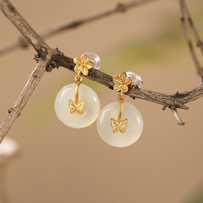 Hetian White Jade Fashion Simple Butterfly Sweet Stud Earrings