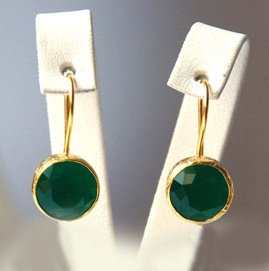 18k Gold Jade Glitter Emerald Earrings